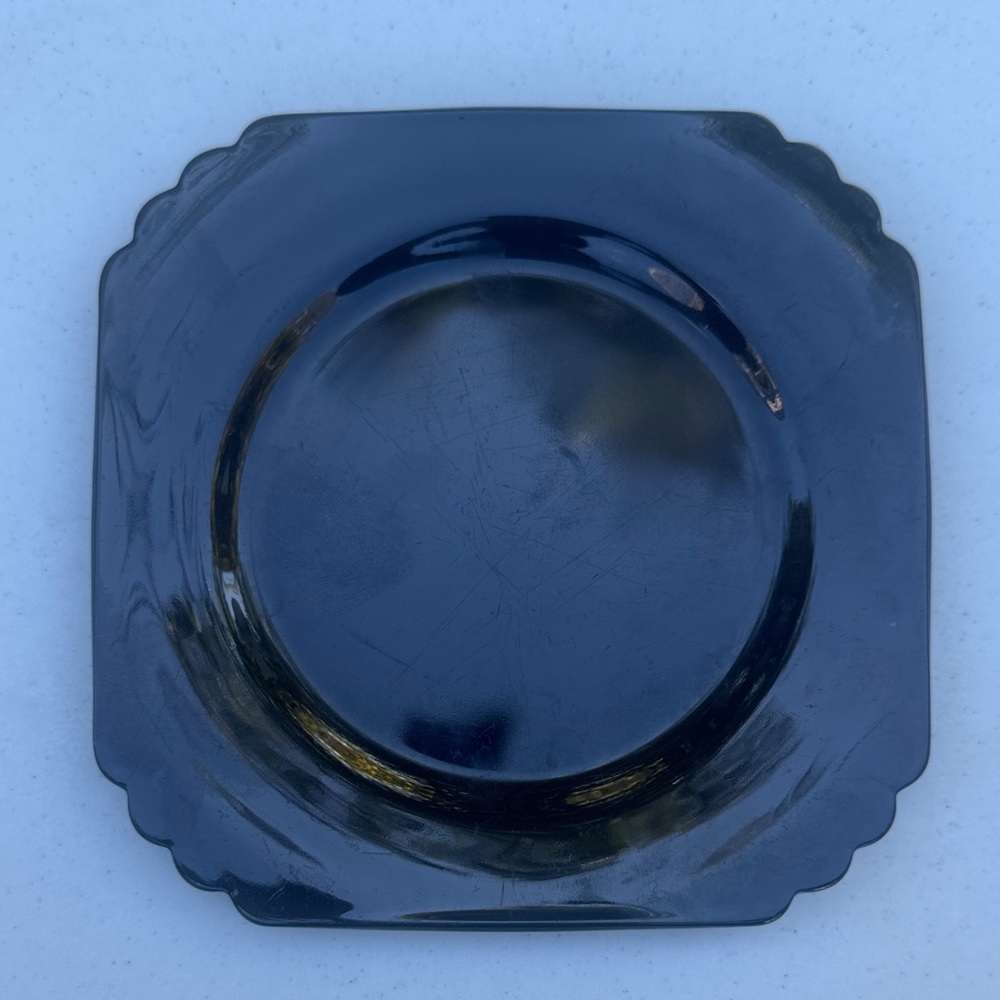Vintage Black Amethyst Depression Glass Square Salad Plate, 7” Inches